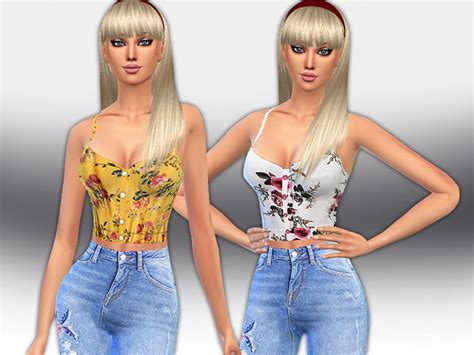 Female Trendy Floral Button Up Tops By Saliwa At Tsr Sims 4 Updates
