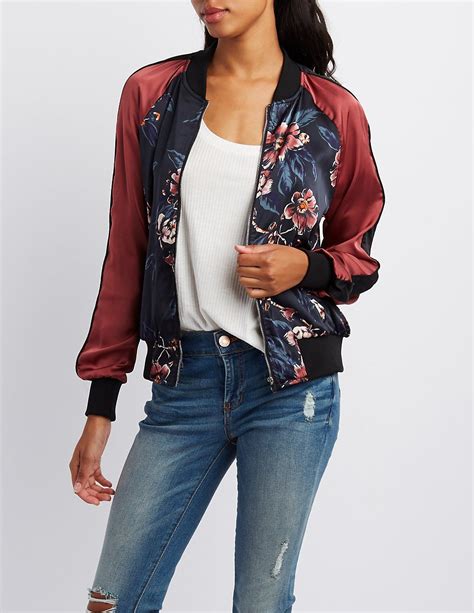 Floral Colorblock Bomber Jacket302245920