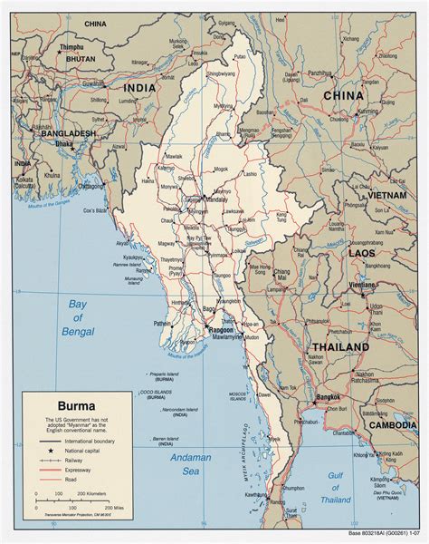 Grande Detallado Mapa Político De Birmania Myanmar Con Carreteras