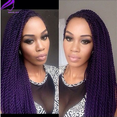 Fashion Purple Synthetic Lace Front Wig Senegalese Twist Braiding Hair Synthetic Wig Kanekalon