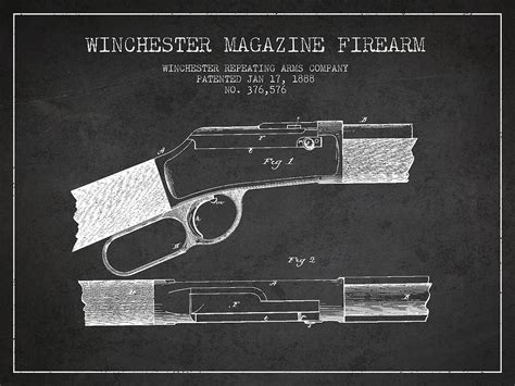Winchester Firearm Patent Drawing From 1888 Dark Digital Art By Aged Pixel