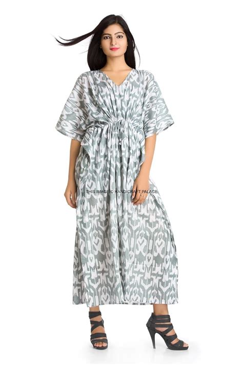 Buy Womens Handmade Gray Ikat Printed Woman Kaftan Tunic Poncho Bohemian Hippie Women Long