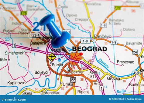 Belgrade On Map Stock Image Image Of Harbour Push 122929633