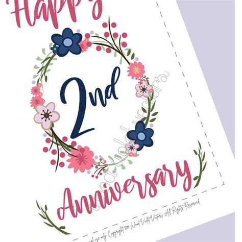 Happy 2nd Anniversary Printable Card 5x7 Happy Anniversary Etsy
