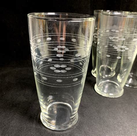 Set Of 4 Vintage 12 Oz Footed Tumblers Clear Glass Etched Etsy