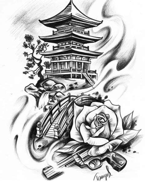 japanese temple tattoo outline