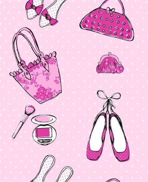 Pink Cute Shoes Handbags Gladrags Wallpaper Girls Bedroom