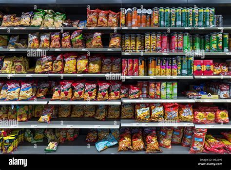 Snacks In A Supermarket Shelfgermany Stock Photo Alamy