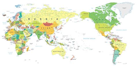 World Map Color Asia In Center Stock Illustration Download Image Now