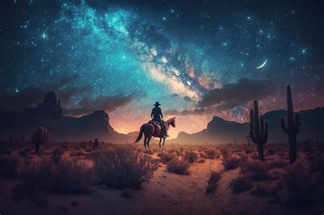 Premium Photo Cowboy Riding A Horse At Night