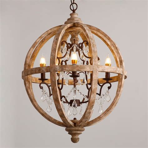 Lovedima New 24 Wide Retro Rustic Weathered Wooden Globe Chandelier