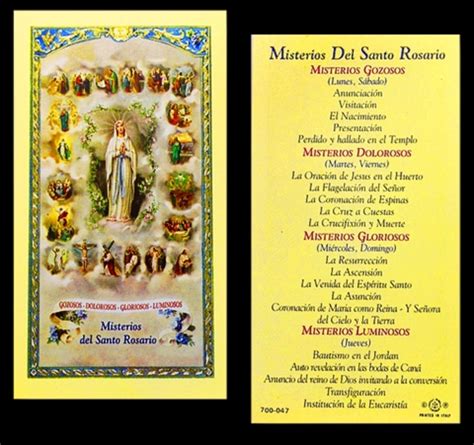 Misterios Del Santo Rosario Laminated Holy Card 700 047