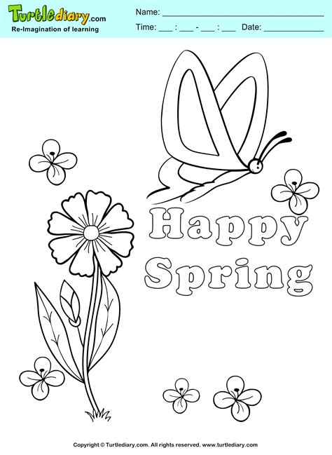 Top 20 spring coloring pages: Happy Spring Coloring Page | Turtle Diary