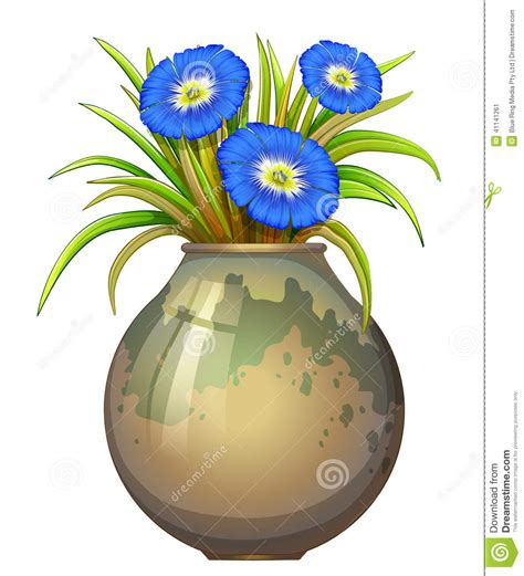 A Pot With Blue Flowers Stock Vector Illustration Of Fusion 41141261