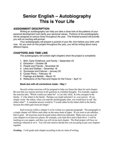 autobiography template    autobiography writing
