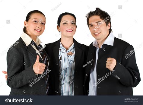Successful Group Of Three People Teamwork Hugging And Standing Closed