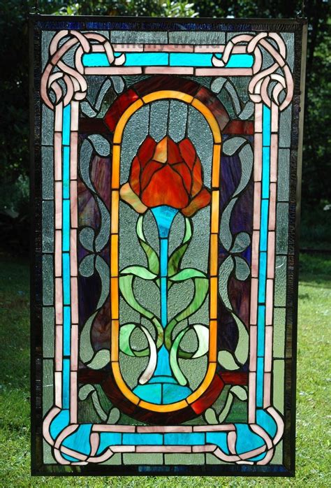20 X 34 Large Size Tiffany Style Stained Glass Window Panel Big Rose Flower Stained Glass