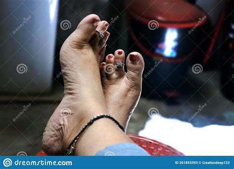 Closeup Of An Indian Woman`s Rough Bare Feet Selective Focus Stock