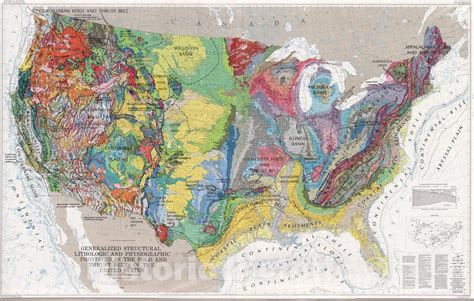 Buy Historic Map Wall Map United States Geology Physiographic