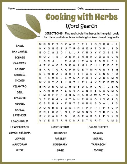 Herbs Word Search