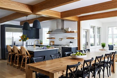 Its All About The Beams In This Open Kitchen And Dining Room Kitchen