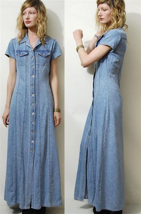 90s Vintage Denim Dress Maxi Long Button Down Vtg By Cruxandcrow 6900 Long Denim Dress