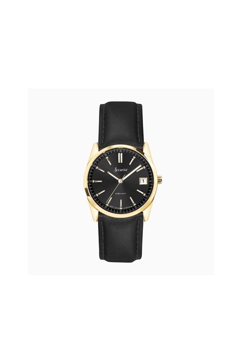 Accurist Everyday Gold Case And Black Leather Strap With Black Dial Watch