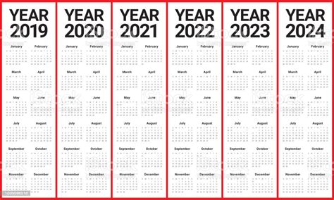 The 2024 annual calendar has been created in 4 different templates for you. 2019 2020 2021 2022 2023 2024 年カレンダー ベクター デザイン テンプレート ...
