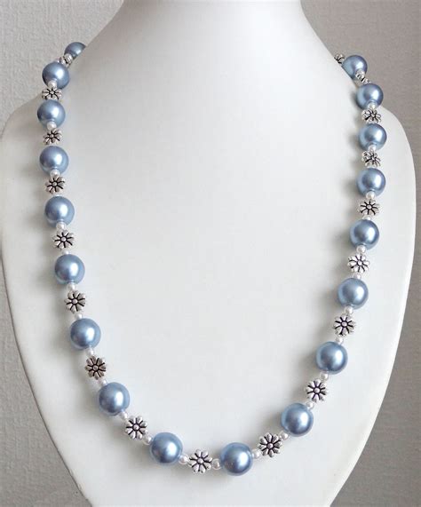 Daisy And Light Blue Necklace Bead Jewellery Beautiful Beaded Jewelry