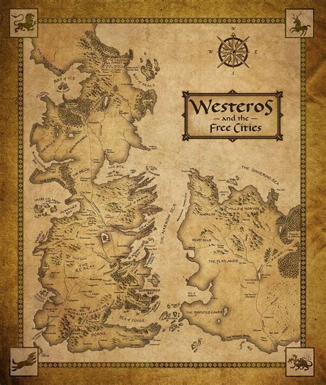 Game Of Thrones Houses Map Westeros And Free Cities Poster Home