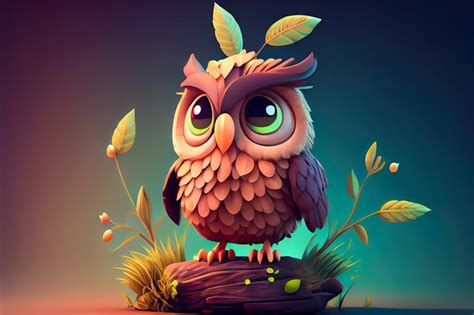 Premium Photo Cartoon Smart Owl Closeup Generative Ai