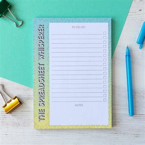 Spreadsheet Whisperer A5 Notepad To Do List By Bettie Confetti