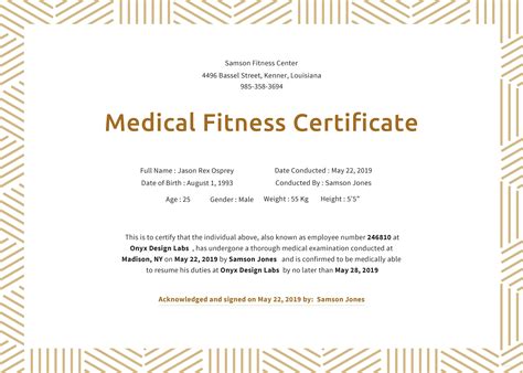 Physical Fitness Certificate For Diploma