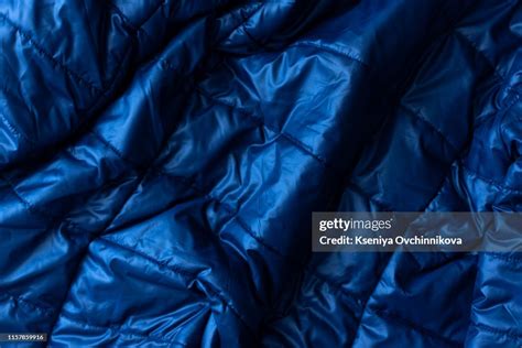 Down Jacket Fabric Background Blue Puffer Jacket Texture High Res Stock