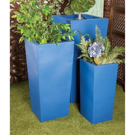 Shop Set Of 3 Modern Tall Square Blue Metal Planters By Studio 350