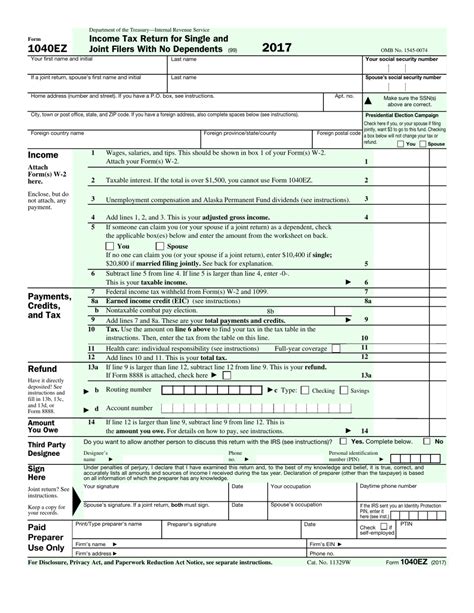 Irs Form 1040ez Fill Out Sign Online And Download Fillable Pdf