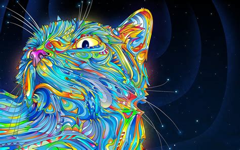 Psychedelic Cat Colorful Digital Art Matei Apostolescu Wallpapers