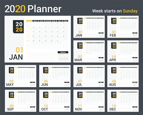 Premium Vector 2020 Calendar Planner
