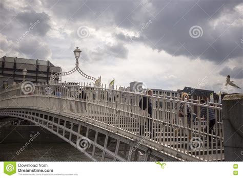 Ha`penny Bridge Over Liffey River In Dublin Ireland Editorial Photo