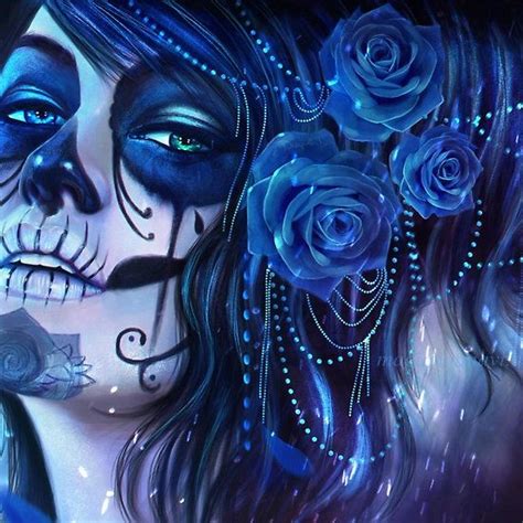 Blue Sugar Skull Girl By Cindyfordyce Sugar Skull Artwork Sugar Skull Girl Skull Wallpaper