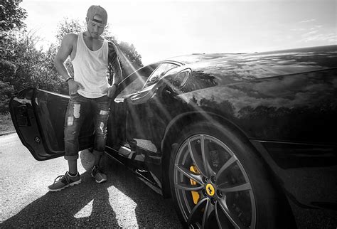 Hd Wallpaper Grayscale Photography Of Man Standing Beside Ferrari