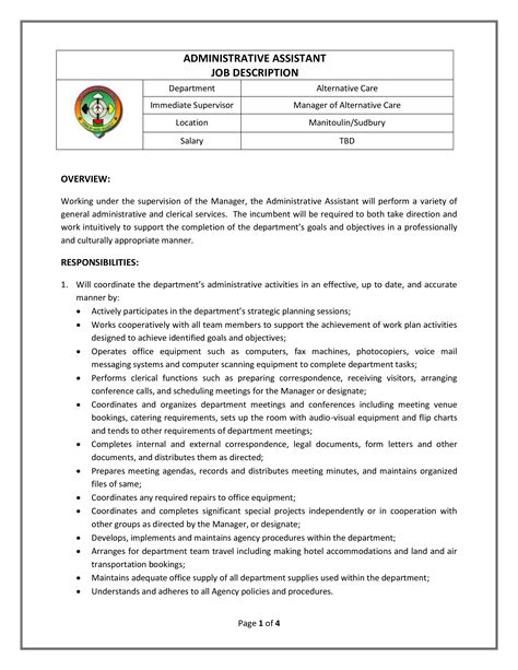 Sample Administrative Job Description Templates At