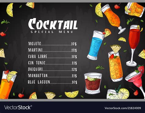 Bar Menu Design Template For Cocktail Drinks Vector Image