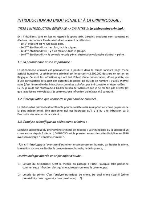 Introduction Droit Penal Et Criminologie Introduction Au Droit PÉnal