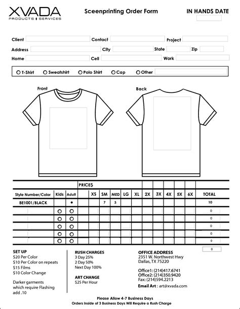 Tshirt Order Form Template Pdf