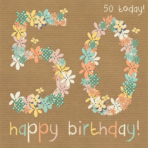 Floral 50th Happy Birthday Card Karenza Paperie