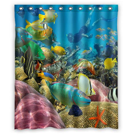 Eczjnt Man Underwater Swims Colorful Coral Reef Tropical Fish Shower