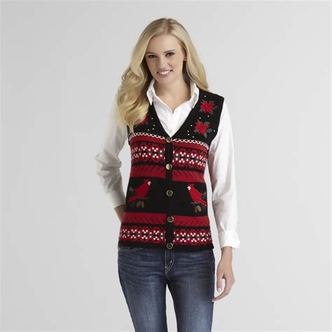 holiday editions women s christmas sweater vest embroidered