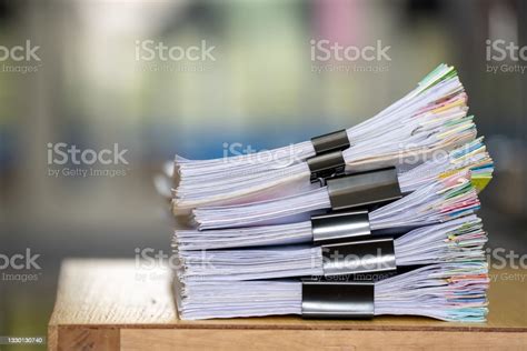 Close Up Stacking Of Office Working Document Paperwork Business With