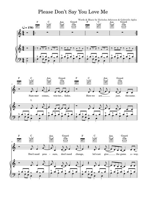 Please Dont Say You Love Me Sheet Music For Piano Vocals By Gabrielle Aplin Music Notes By
